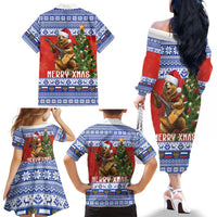 Russia Christmas Family Matching Off The Shoulder Long Sleeve Dress and Hawaiian Shirt Brown Bear Playing Balalaika - Wonder Print Shop