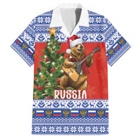 Russia Christmas Family Matching Off Shoulder Maxi Dress and Hawaiian Shirt Brown Bear Playing Balalaika - Wonder Print Shop