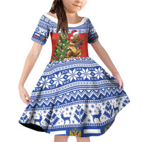 Russia Christmas Family Matching Off Shoulder Short Dress and Hawaiian Shirt Brown Bear Playing Balalaika - Wonder Print Shop