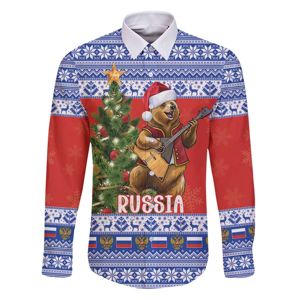 Russia Christmas Family Matching Puletasi and Hawaiian Shirt Brown Bear Playing Balalaika - Wonder Print Shop