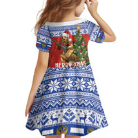 Russia Christmas Family Matching Short Sleeve Bodycon Dress and Hawaiian Shirt Brown Bear Playing Balalaika - Wonder Print Shop
