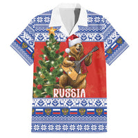 Russia Christmas Family Matching Short Sleeve Bodycon Dress and Hawaiian Shirt Brown Bear Playing Balalaika - Wonder Print Shop