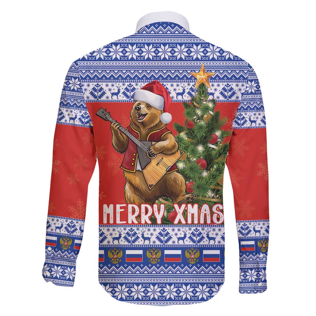 Russia Christmas Family Matching Short Sleeve Bodycon Dress and Hawaiian Shirt Brown Bear Playing Balalaika - Wonder Print Shop
