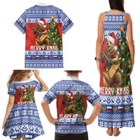 Russia Christmas Family Matching Tank Maxi Dress and Hawaiian Shirt Brown Bear Playing Balalaika - Wonder Print Shop