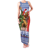 Russia Christmas Family Matching Tank Maxi Dress and Hawaiian Shirt Brown Bear Playing Balalaika - Wonder Print Shop