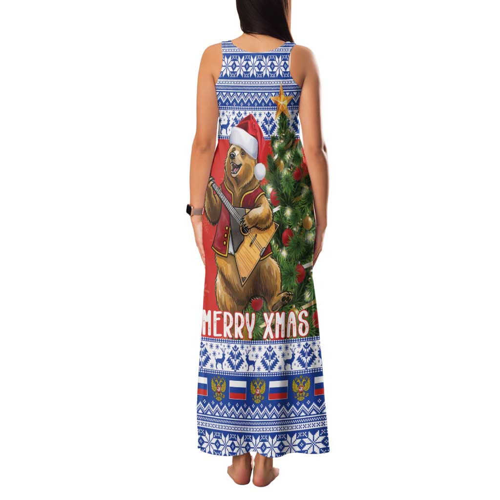 Russia Christmas Family Matching Tank Maxi Dress and Hawaiian Shirt Brown Bear Playing Balalaika - Wonder Print Shop