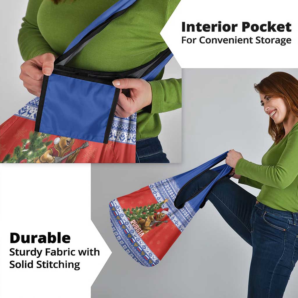 Russia Christmas Grocery Bag Brown Bear Playing Balalaika - Wonder Print Shop