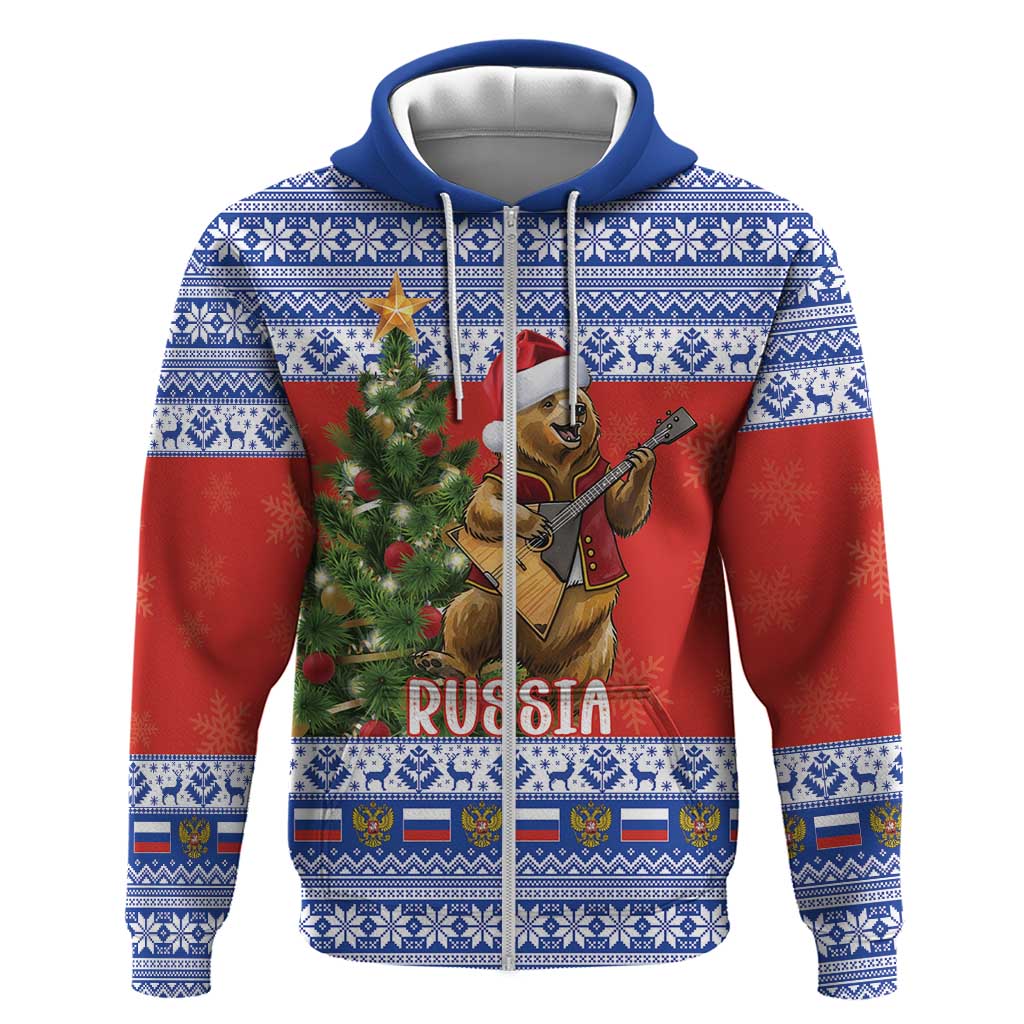 Russia Christmas Hoodie Brown Bear Playing Balalaika - Wonder Print Shop