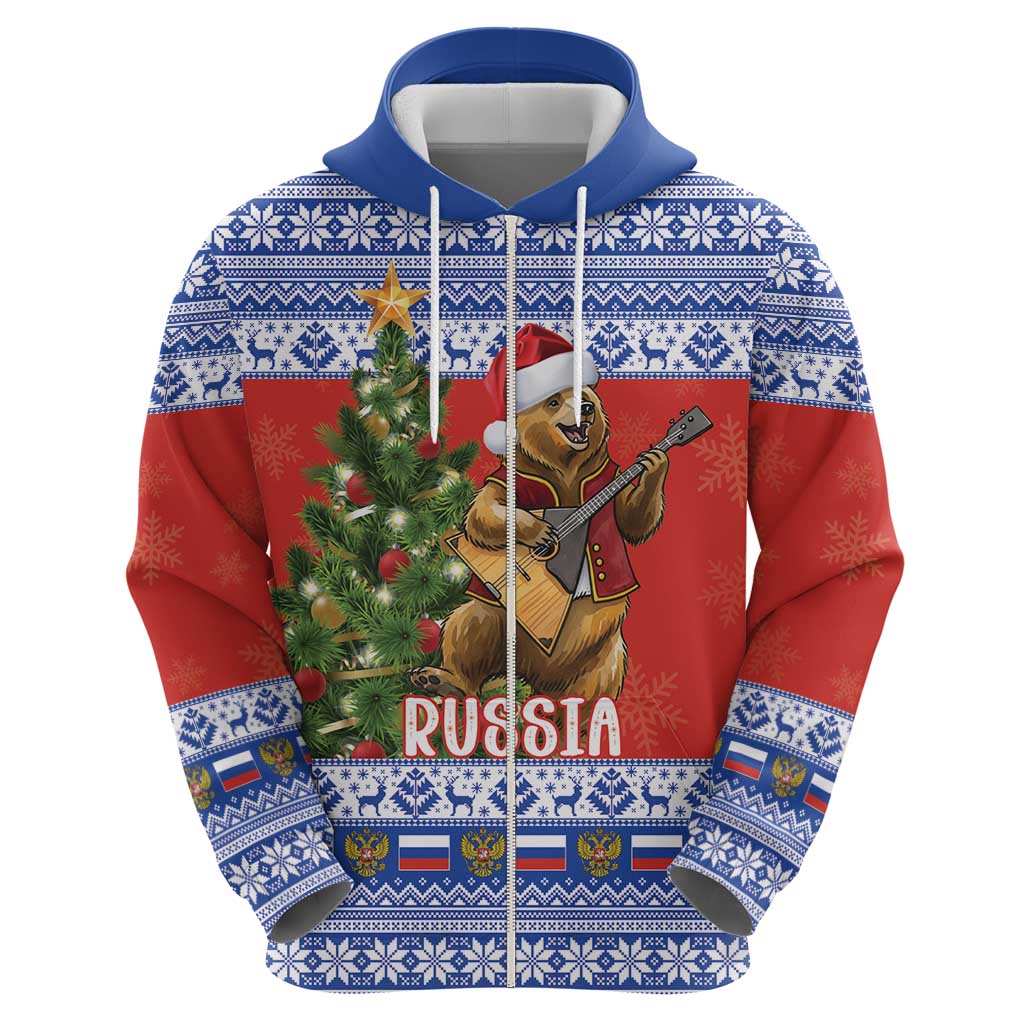 Russia Christmas Hoodie Brown Bear Playing Balalaika - Wonder Print Shop