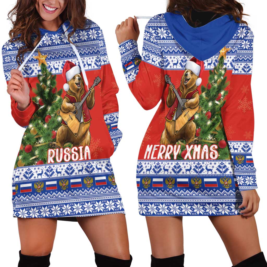 Russia Christmas Hoodie Dress Brown Bear Playing Balalaika - Wonder Print Shop