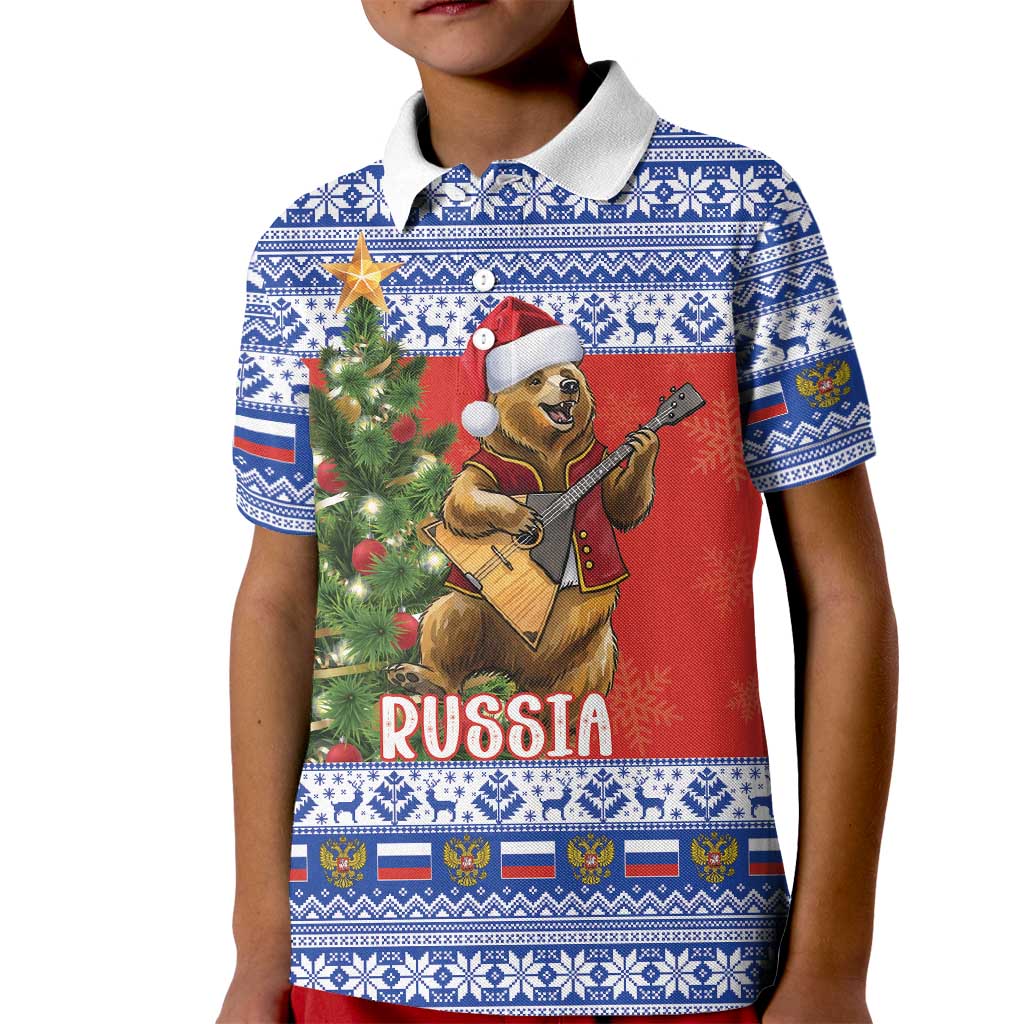 Russia Christmas Kid Polo Shirt Brown Bear Playing Balalaika - Wonder Print Shop