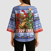 Russia Christmas Kimono Sleeve Blouse Brown Bear Playing Balalaika - Wonder Print Shop