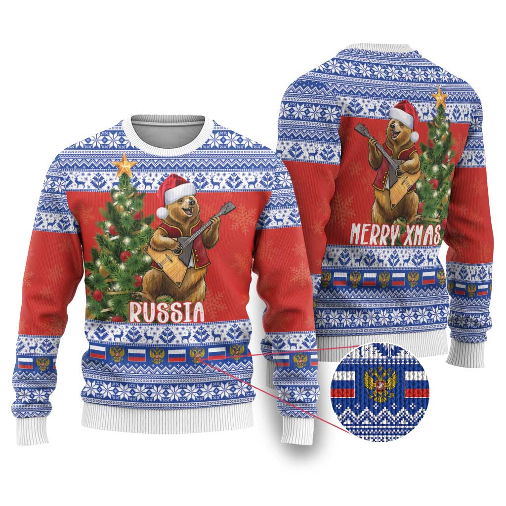 Russia Christmas Ugly Christmas Sweater Brown Bear Playing Balalaika - Wonder Print Shop