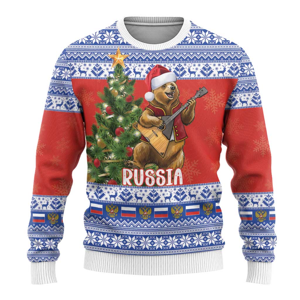 Russia Christmas Ugly Christmas Sweater Brown Bear Playing Balalaika - Wonder Print Shop