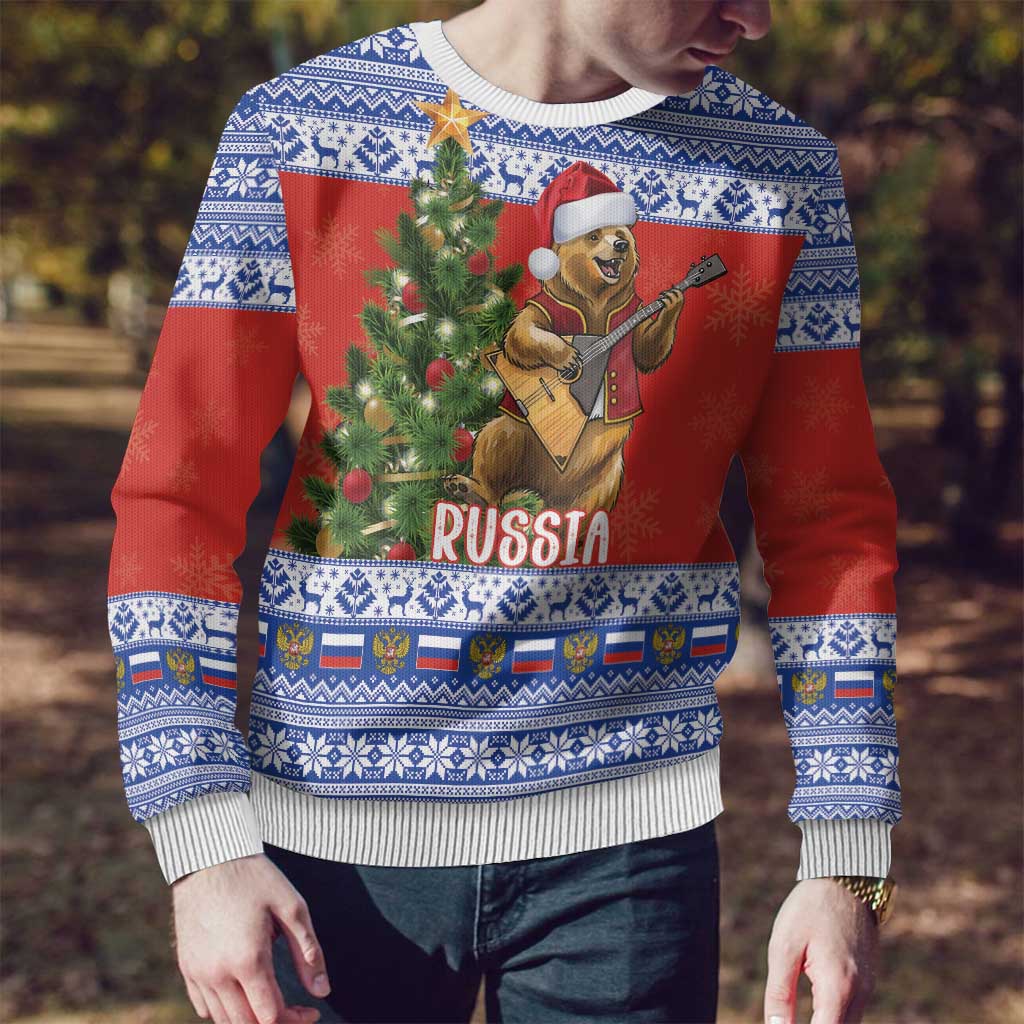 Russia Christmas Ugly Christmas Sweater Brown Bear Playing Balalaika - Wonder Print Shop