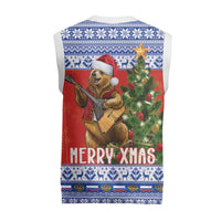 Russia Christmas Knitted V-Neck Vest Brown Bear Playing Balalaika - Wonder Print Shop