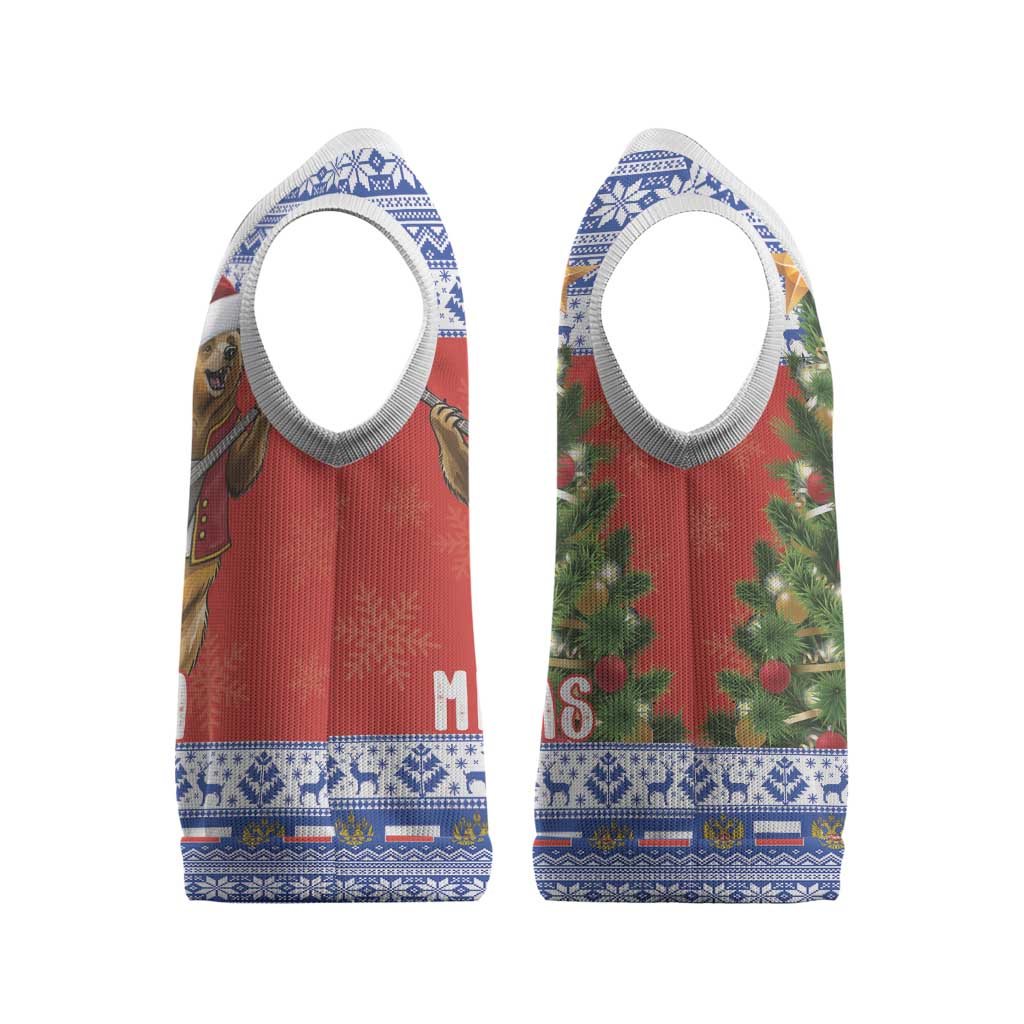 Russia Christmas Knitted V-Neck Vest Brown Bear Playing Balalaika - Wonder Print Shop