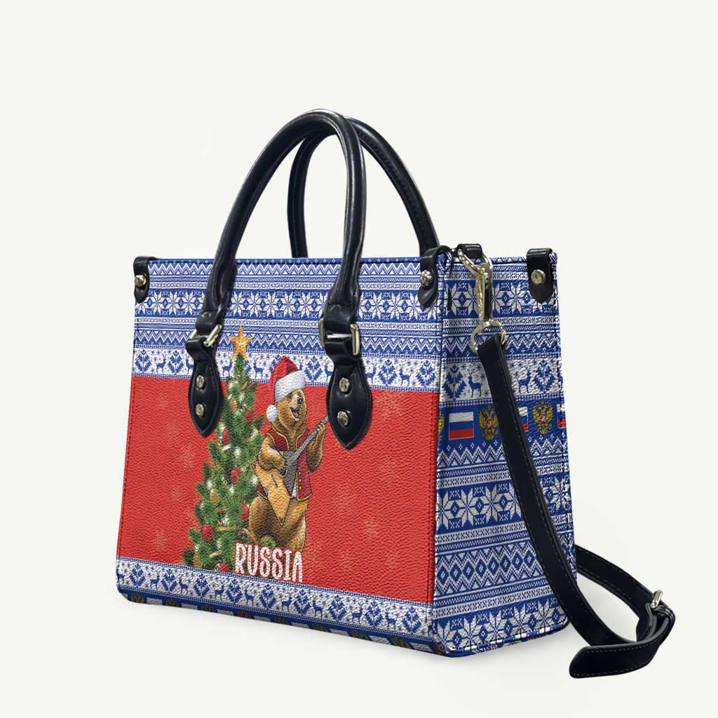 Russia Christmas Leather Bag Brown Bear Playing Balalaika - Wonder Print Shop