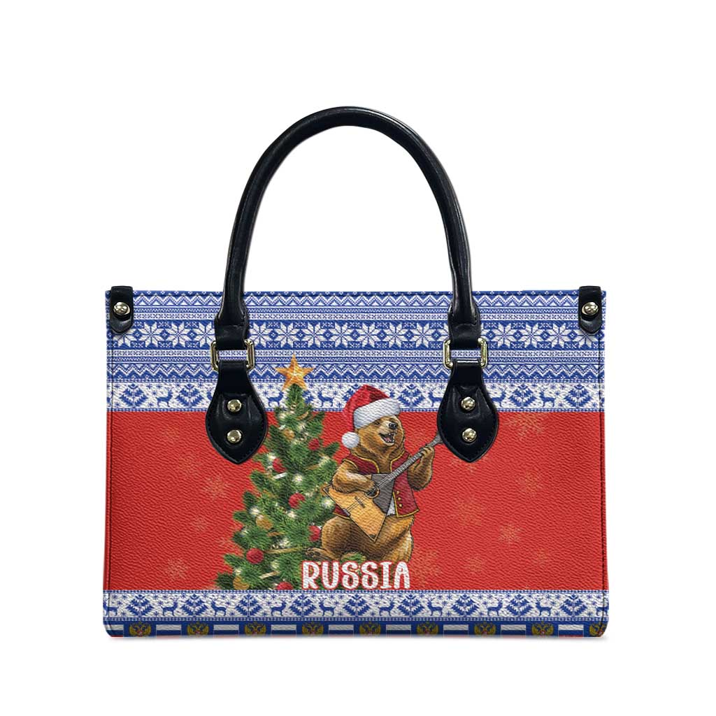 Russia Christmas Leather Bag Brown Bear Playing Balalaika - Wonder Print Shop