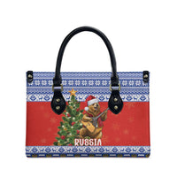 Russia Christmas Leather Bag Brown Bear Playing Balalaika - Wonder Print Shop