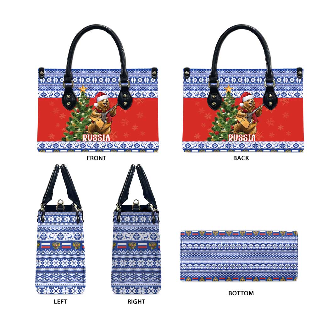 Russia Christmas Leather Bag Brown Bear Playing Balalaika - Wonder Print Shop