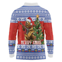 Russia Christmas Long Sleeve Polo Shirt Brown Bear Playing Balalaika - Wonder Print Shop