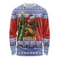 Russia Christmas Long Sleeve Shirt Brown Bear Playing Balalaika - Wonder Print Shop