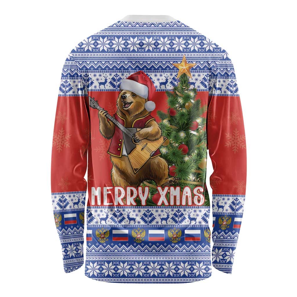 Russia Christmas Long Sleeve Shirt Brown Bear Playing Balalaika - Wonder Print Shop