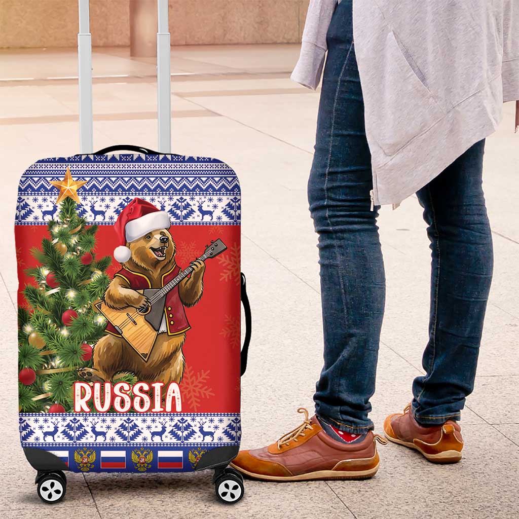 Russia Christmas Luggage Cover Brown Bear Playing Balalaika - Wonder Print Shop