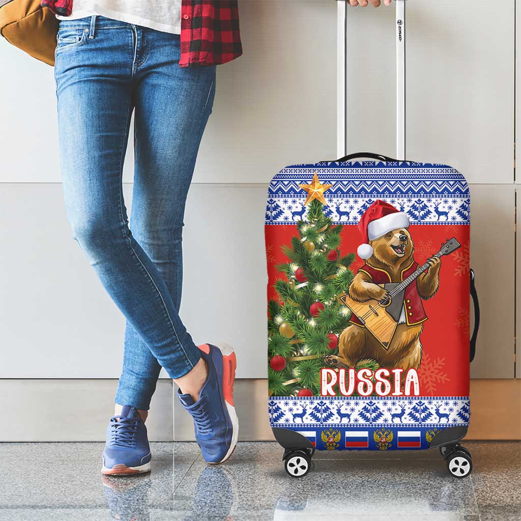 Russia Christmas Luggage Cover Brown Bear Playing Balalaika - Wonder Print Shop