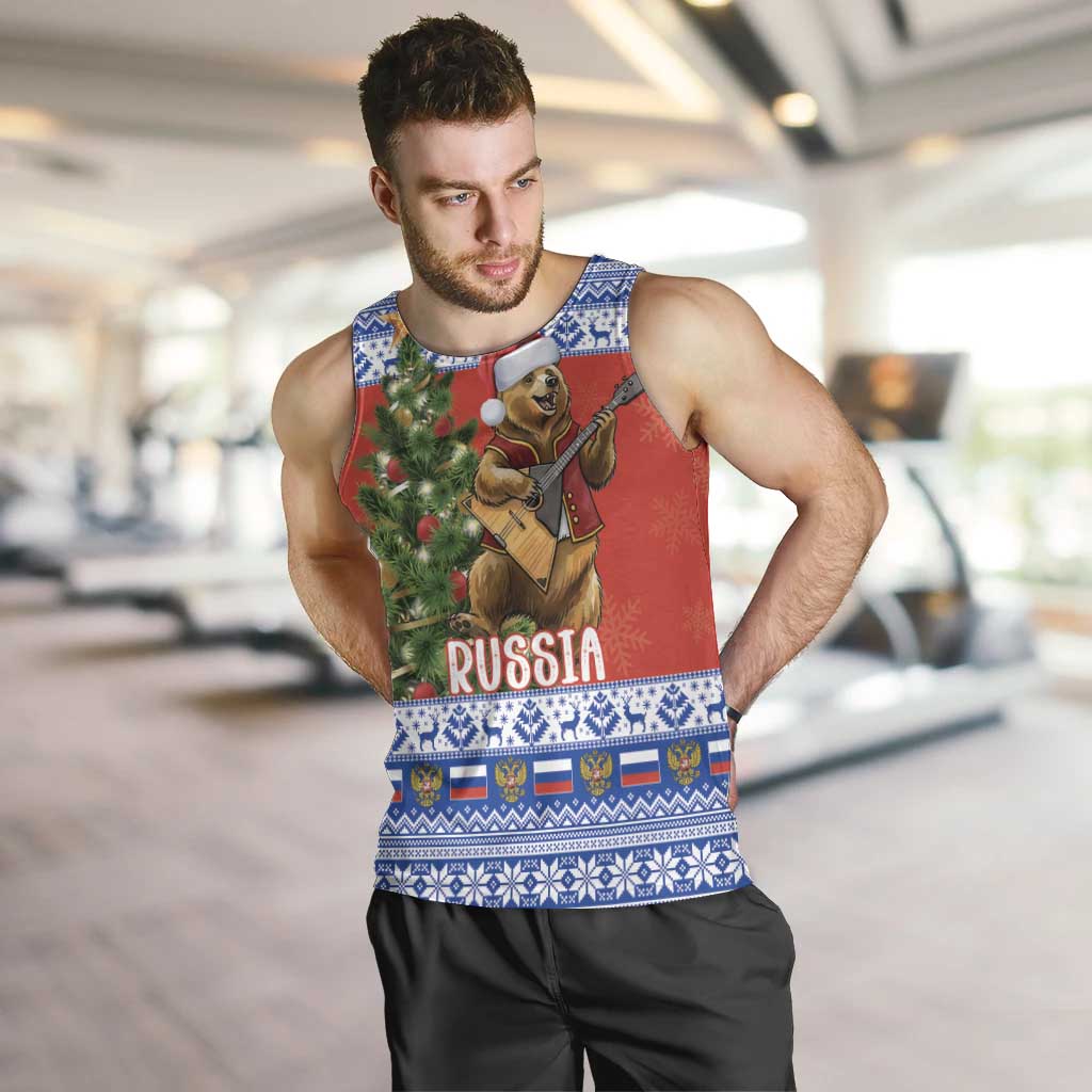 Russia Christmas Men Tank Top Brown Bear Playing Balalaika - Wonder Print Shop