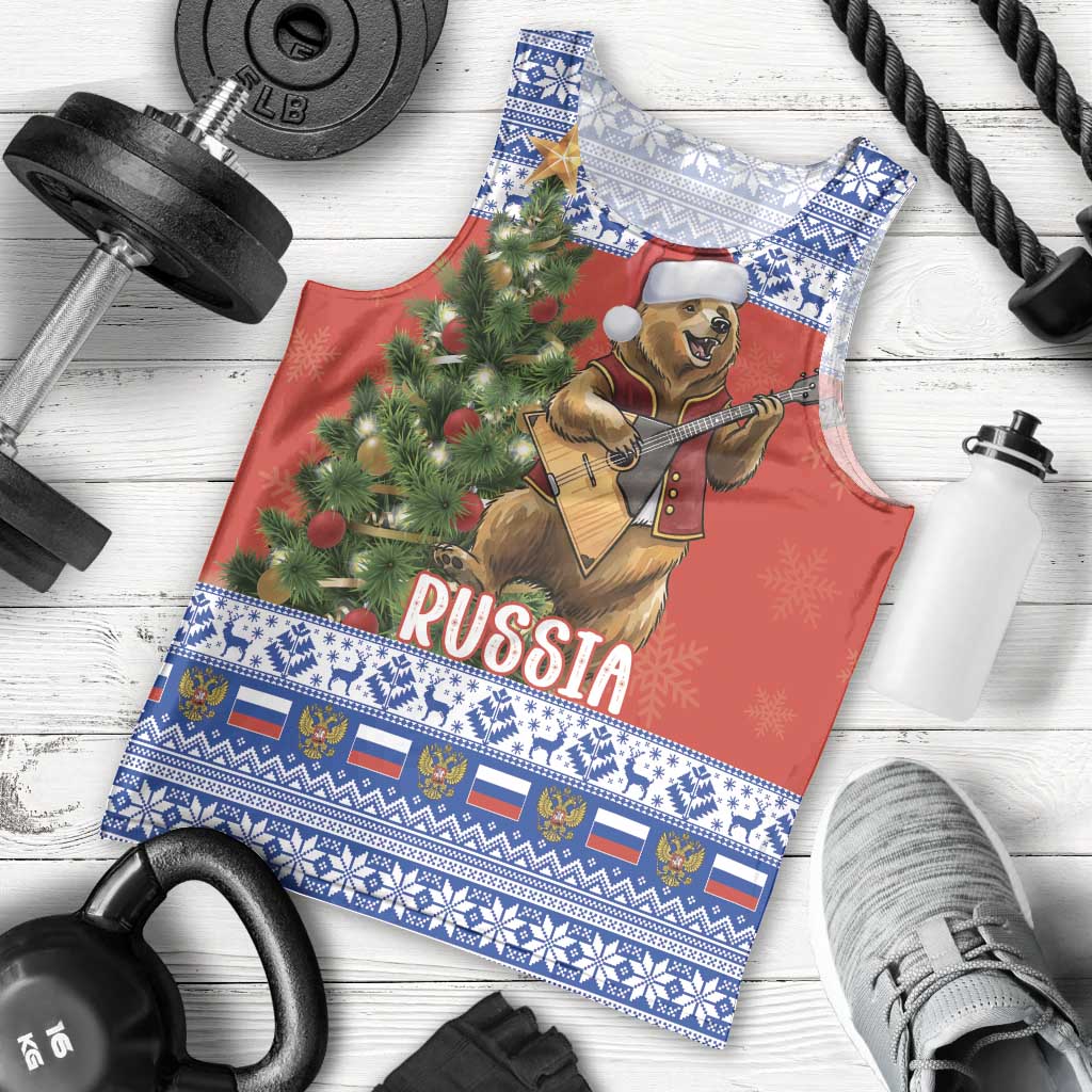 Russia Christmas Men Tank Top Brown Bear Playing Balalaika - Wonder Print Shop