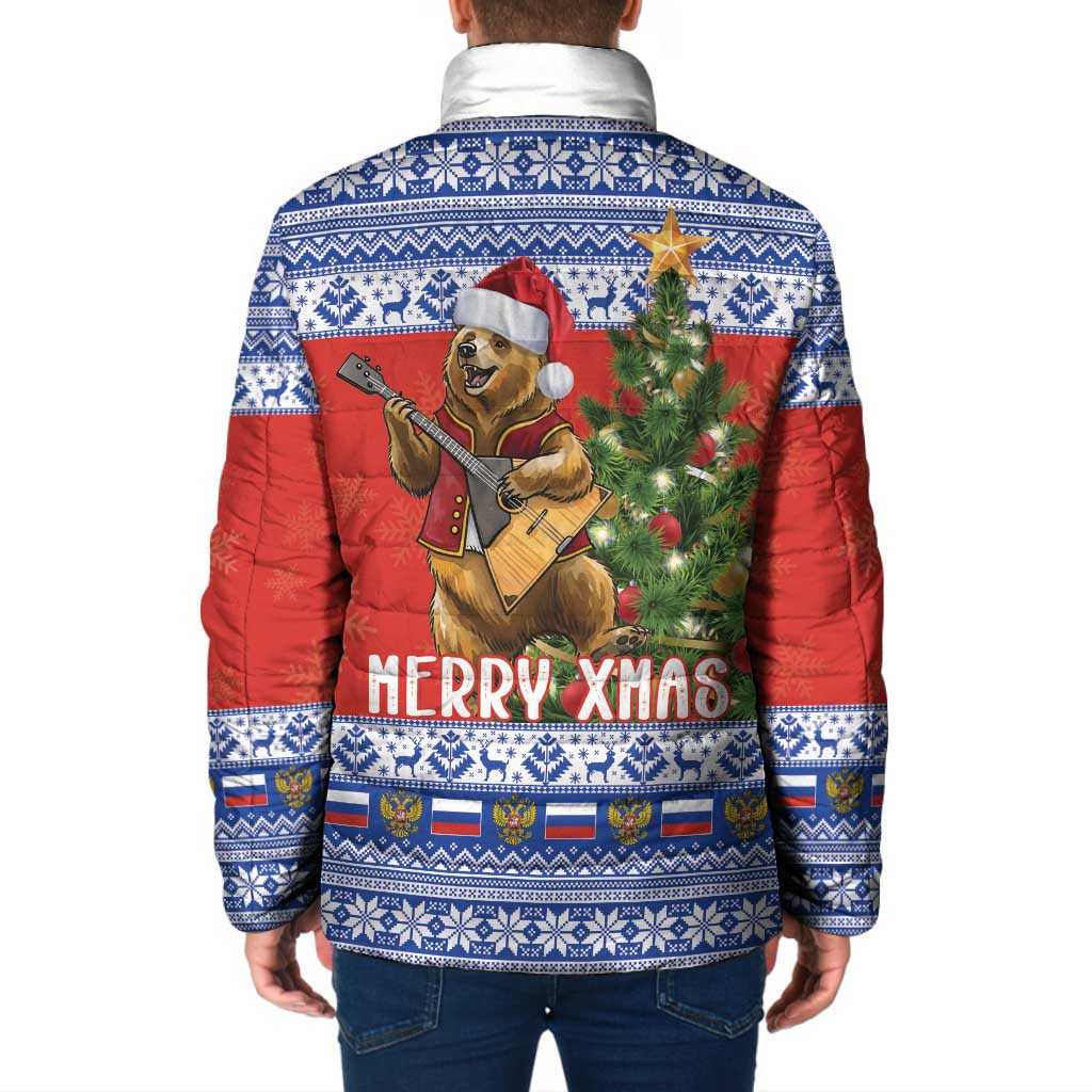 Russia Christmas Padded Jacket Brown Bear Playing Balalaika - Wonder Print Shop