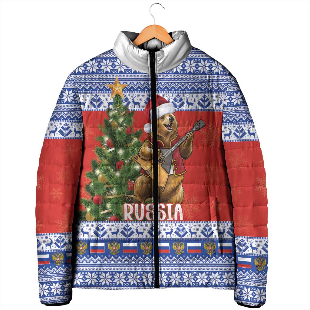 Russia Christmas Padded Jacket Brown Bear Playing Balalaika - Wonder Print Shop