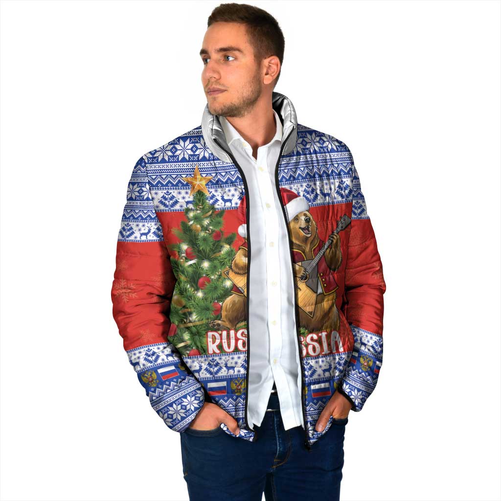 Russia Christmas Padded Jacket Brown Bear Playing Balalaika - Wonder Print Shop