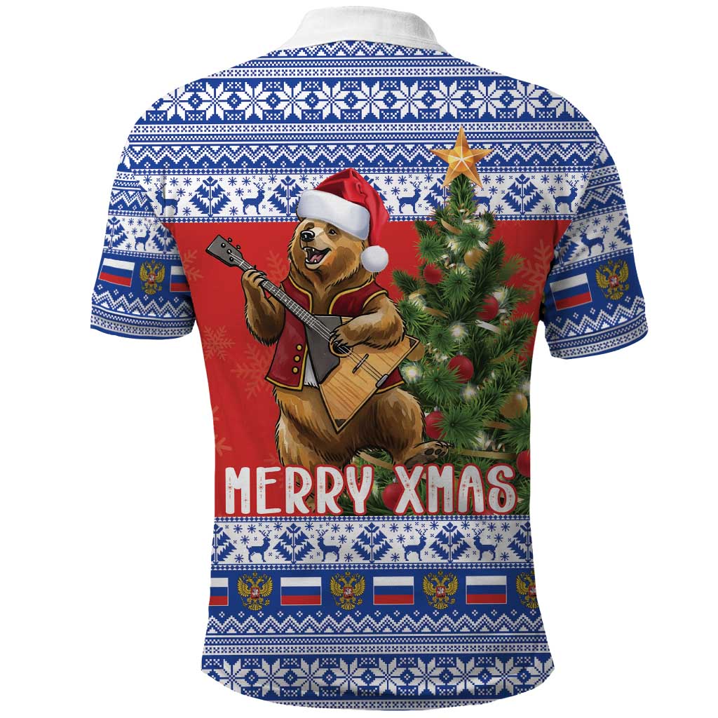 Russia Christmas Polo Shirt Brown Bear Playing Balalaika - Wonder Print Shop