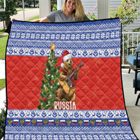 Russia Christmas Quilt Brown Bear Playing Balalaika - Wonder Print Shop