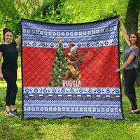 Russia Christmas Quilt Brown Bear Playing Balalaika - Wonder Print Shop
