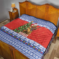 Russia Christmas Quilt Brown Bear Playing Balalaika - Wonder Print Shop