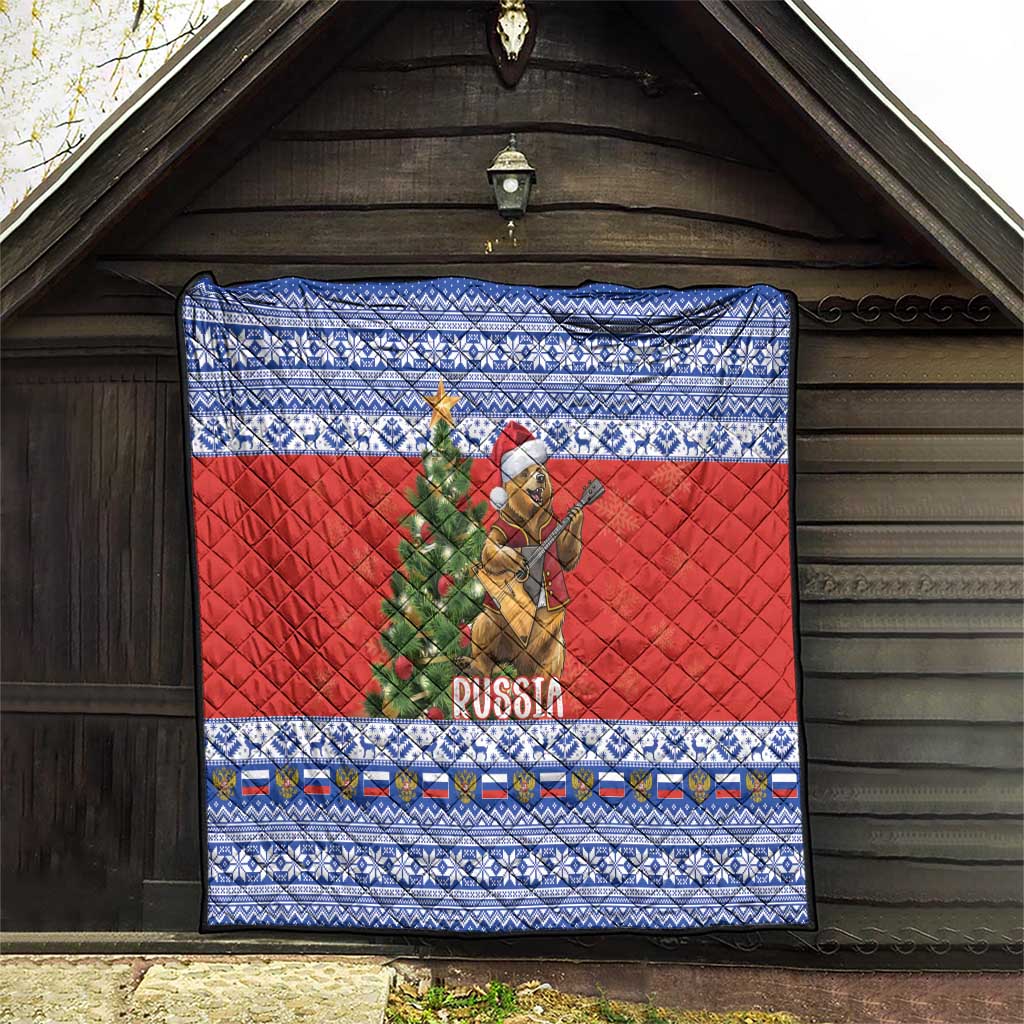 Russia Christmas Quilt Brown Bear Playing Balalaika - Wonder Print Shop