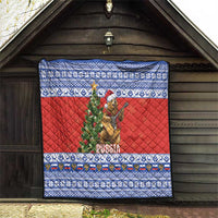 Russia Christmas Quilt Brown Bear Playing Balalaika - Wonder Print Shop