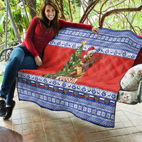 Russia Christmas Quilt Brown Bear Playing Balalaika - Wonder Print Shop