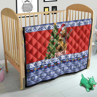 Russia Christmas Quilt Brown Bear Playing Balalaika - Wonder Print Shop