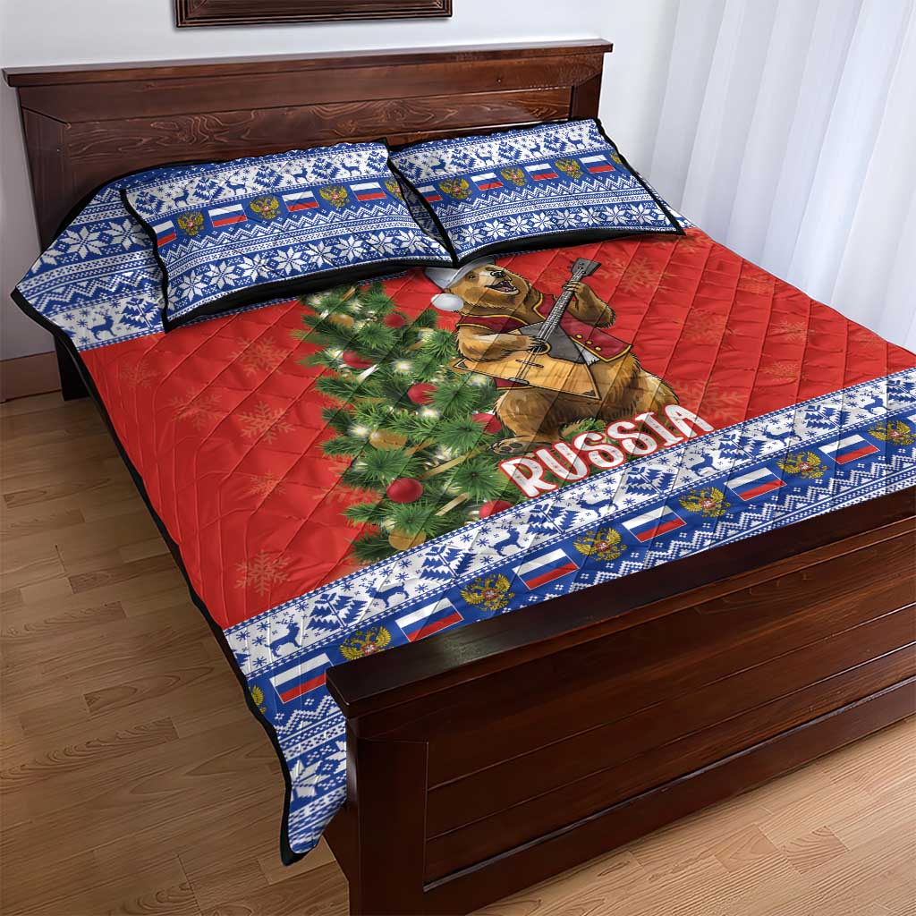Russia Christmas Quilt Bed Set Brown Bear Playing Balalaika - Wonder Print Shop