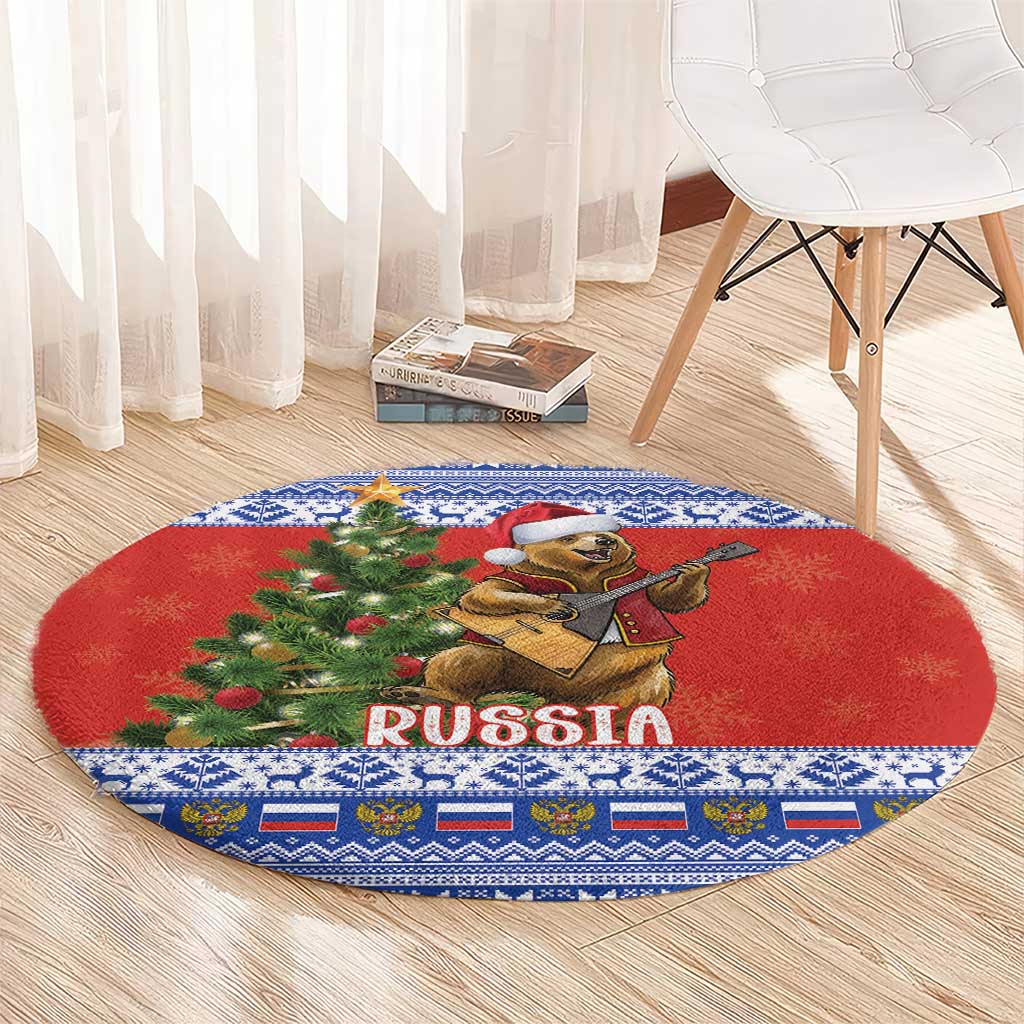 Russia Christmas Round Carpet Brown Bear Playing Balalaika - Wonder Print Shop