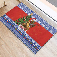 Russia Christmas Rubber Doormat Brown Bear Playing Balalaika - Wonder Print Shop