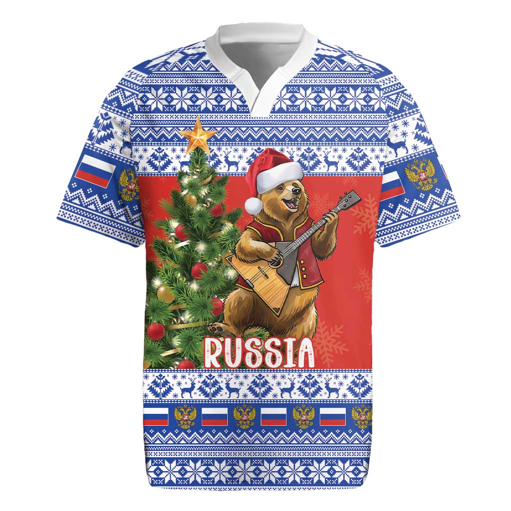 Russia Christmas Rugby Jersey Brown Bear Playing Balalaika - Wonder Print Shop