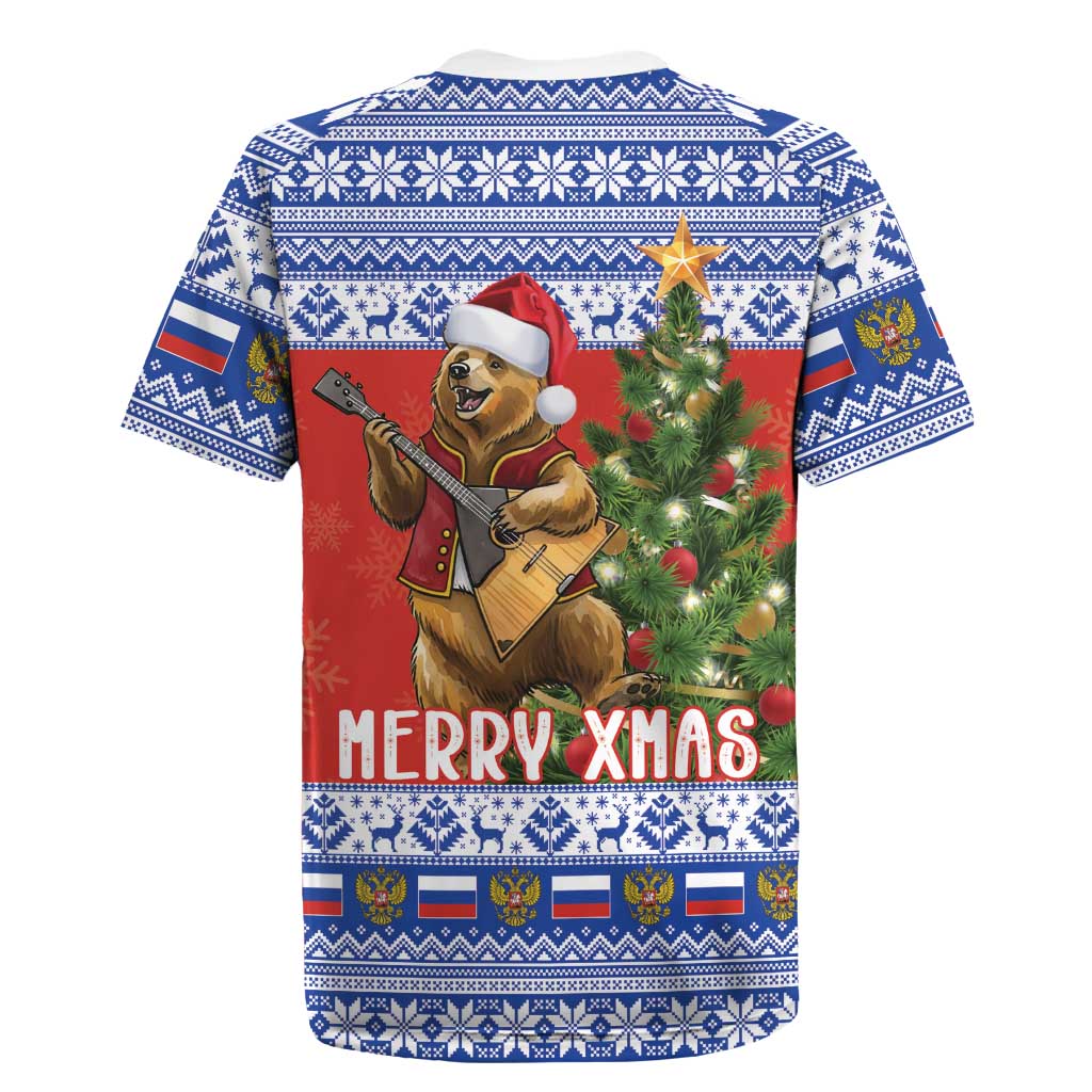 Russia Christmas Rugby Jersey Brown Bear Playing Balalaika - Wonder Print Shop