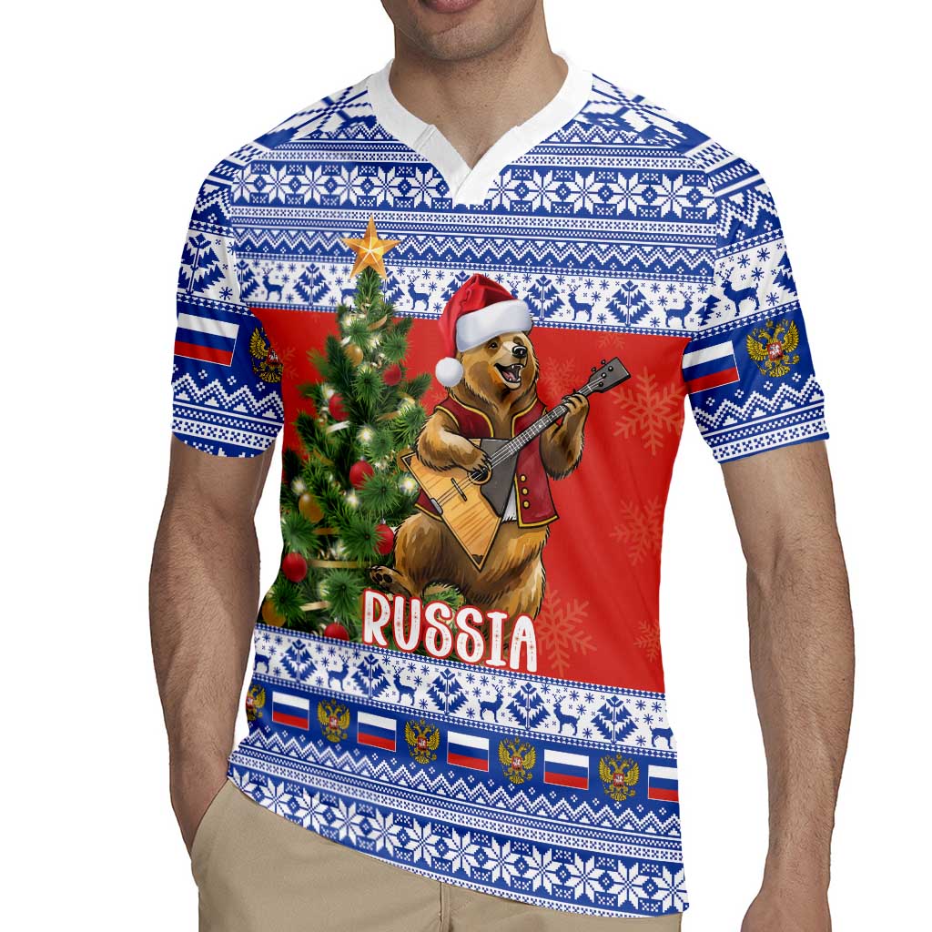 Russia Christmas Rugby Jersey Brown Bear Playing Balalaika - Wonder Print Shop