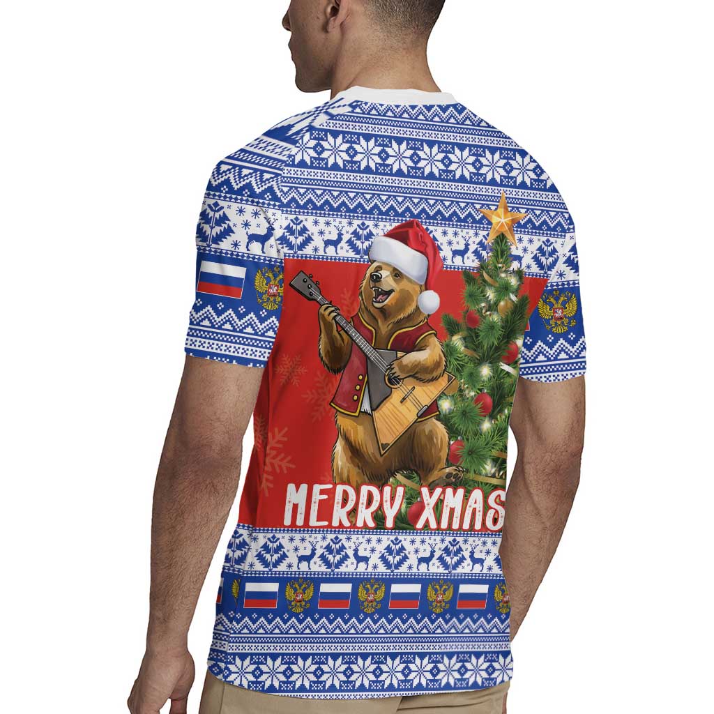 Russia Christmas Rugby Jersey Brown Bear Playing Balalaika - Wonder Print Shop